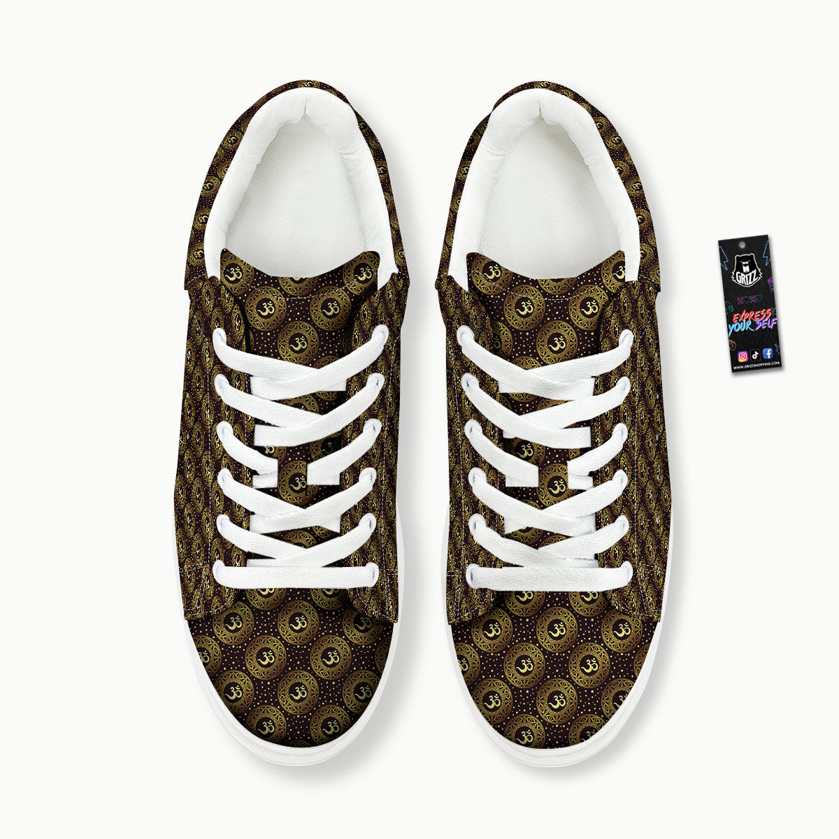 Om Symbol Gold Print Pattern Platform Shoes-grizzshop