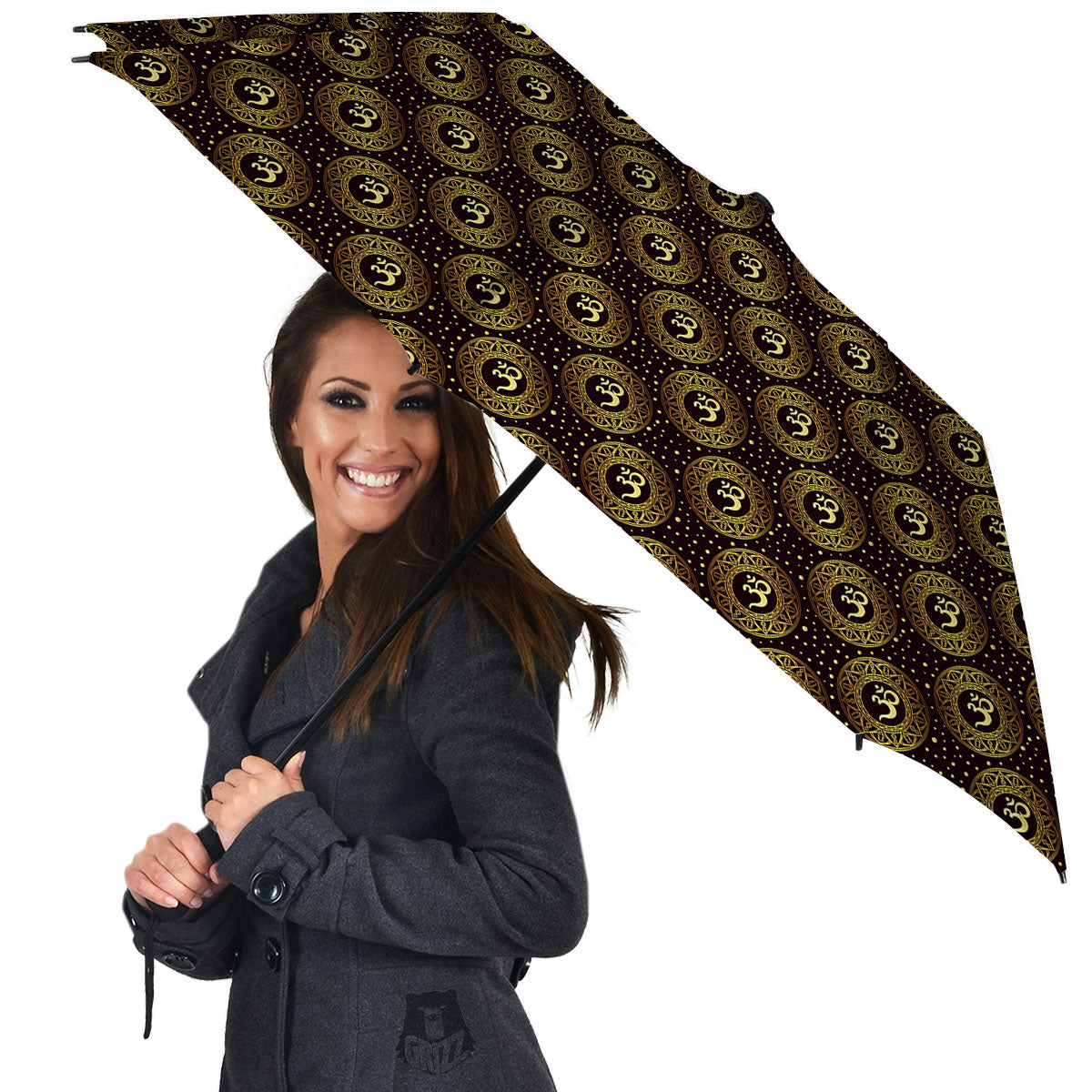 Om Symbol Gold Print Pattern Umbrella-grizzshop