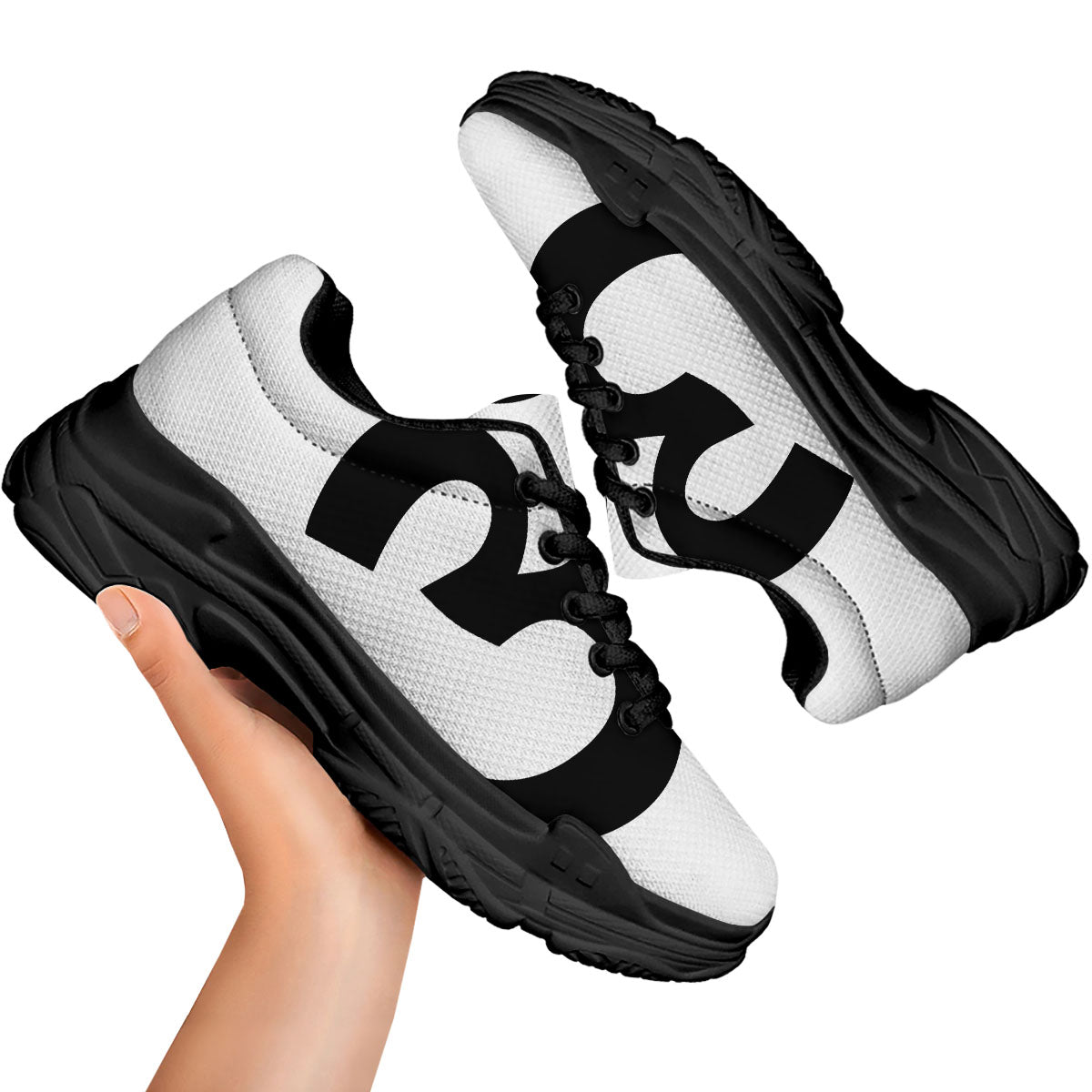 Om White And Black Print Black Chunky Shoes-grizzshop