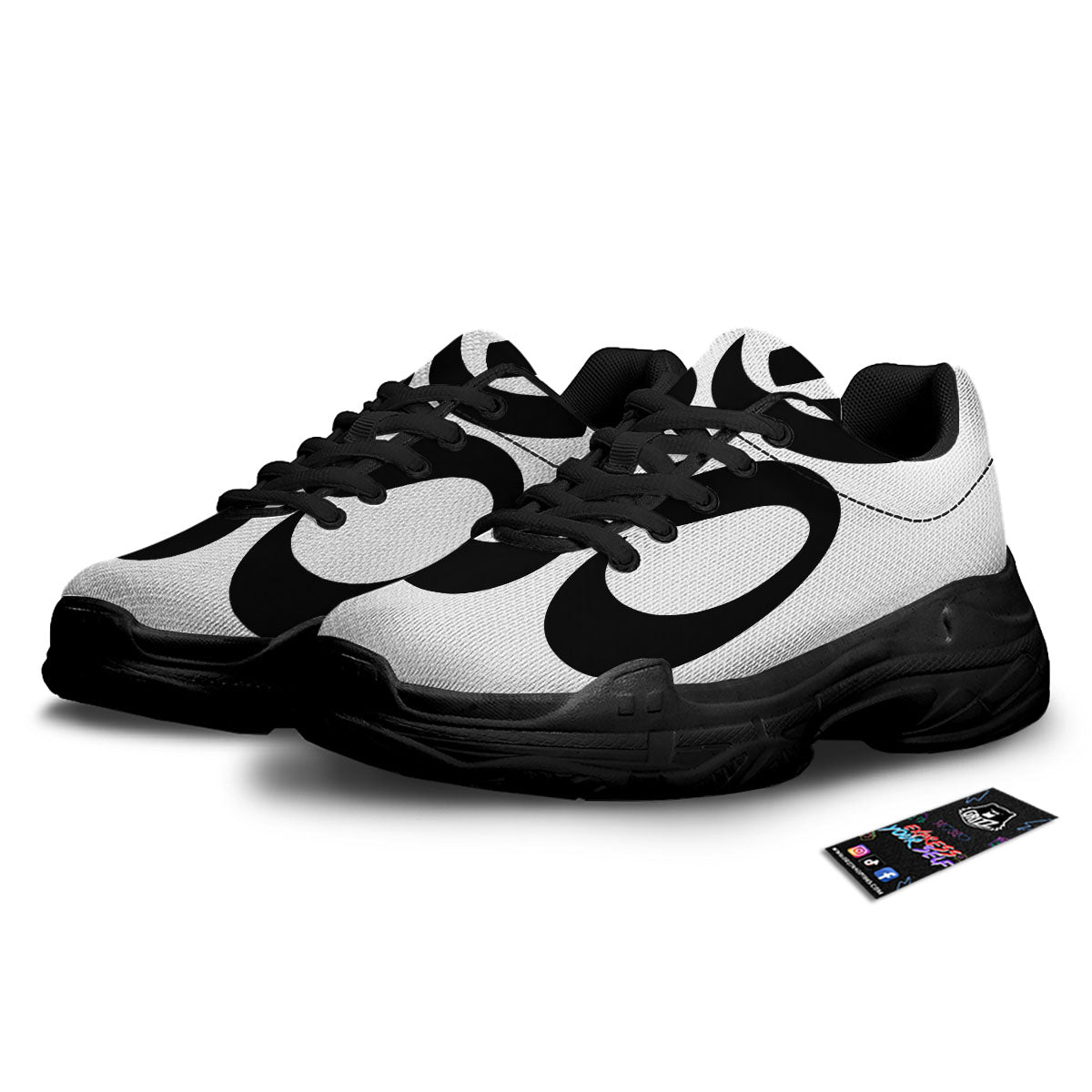 Om White And Black Print Black Chunky Shoes-grizzshop