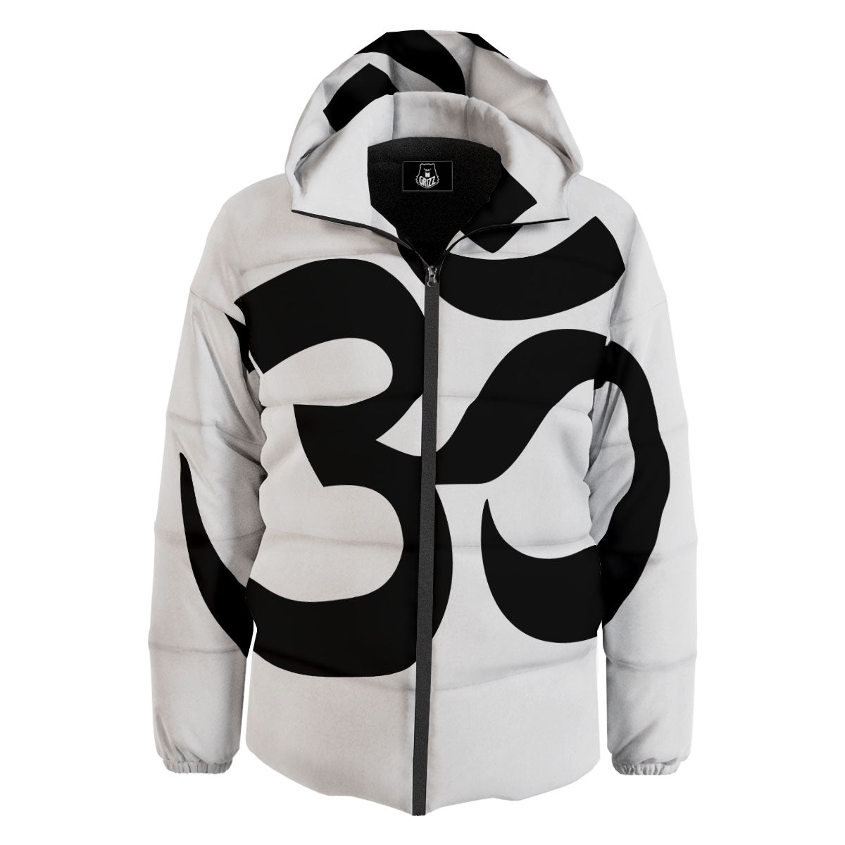 Om White And Black Print Down Jacket-grizzshop