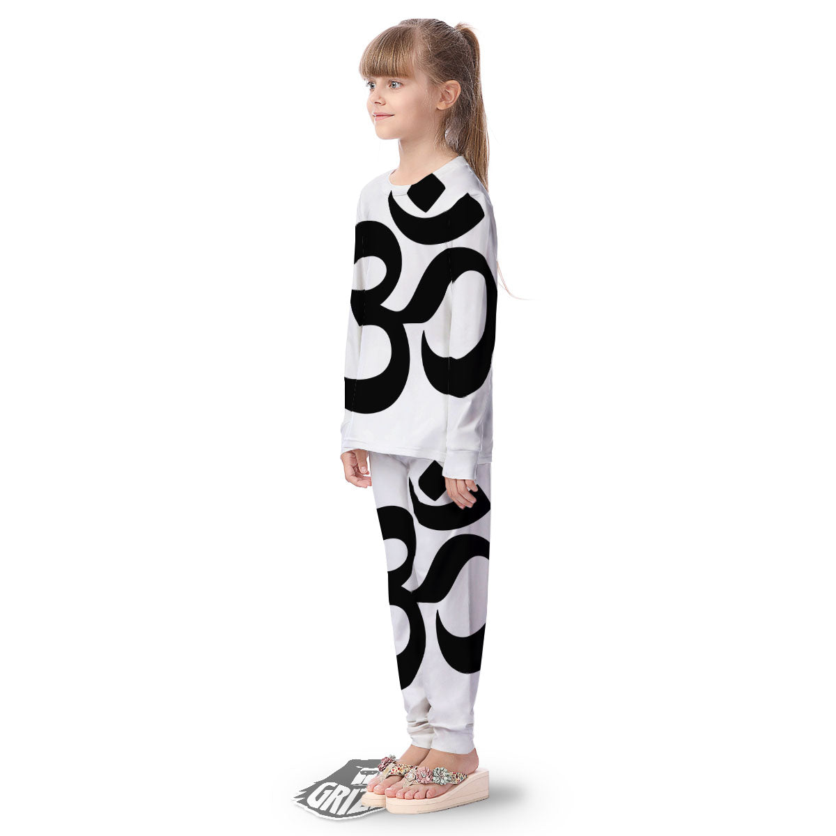 Om White And Black Print Kid's Pajamas-grizzshop