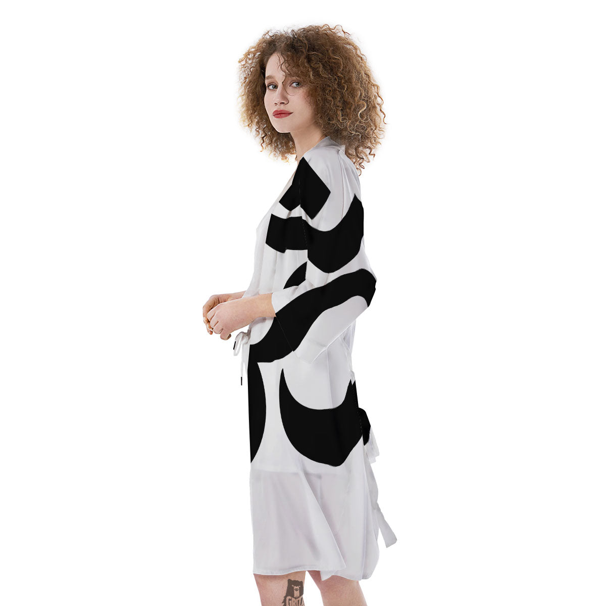 Om White And Black Print Kimono-grizzshop
