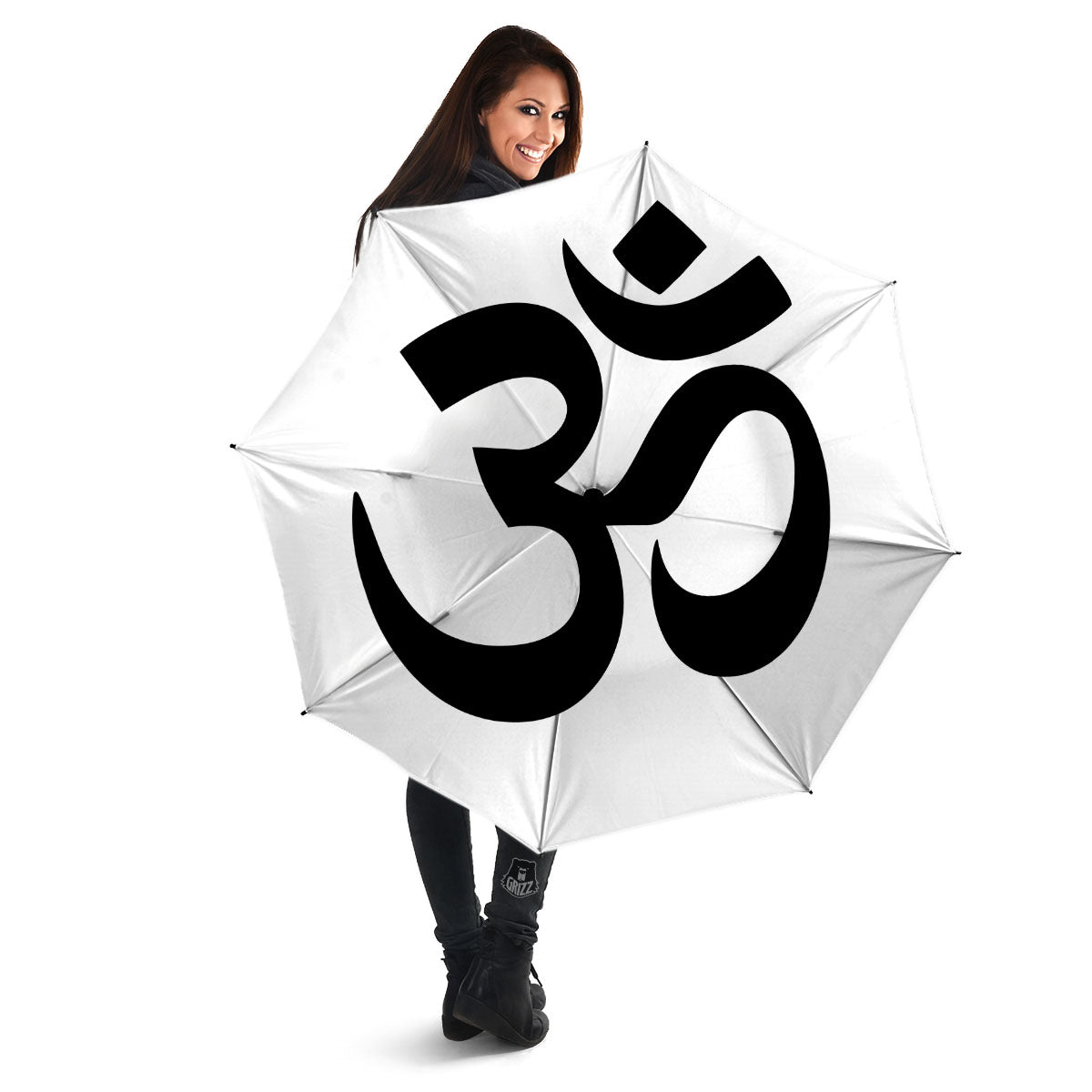 Om White And Black Print Umbrella-grizzshop