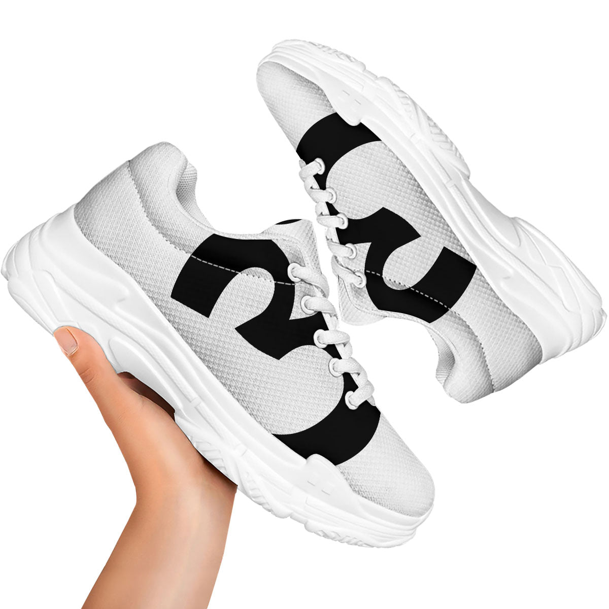 Om White And Black Print White Chunky Shoes-grizzshop