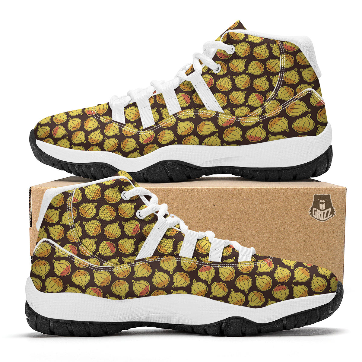 Onion Brown Print Pattern White Bball Shoes-grizzshop