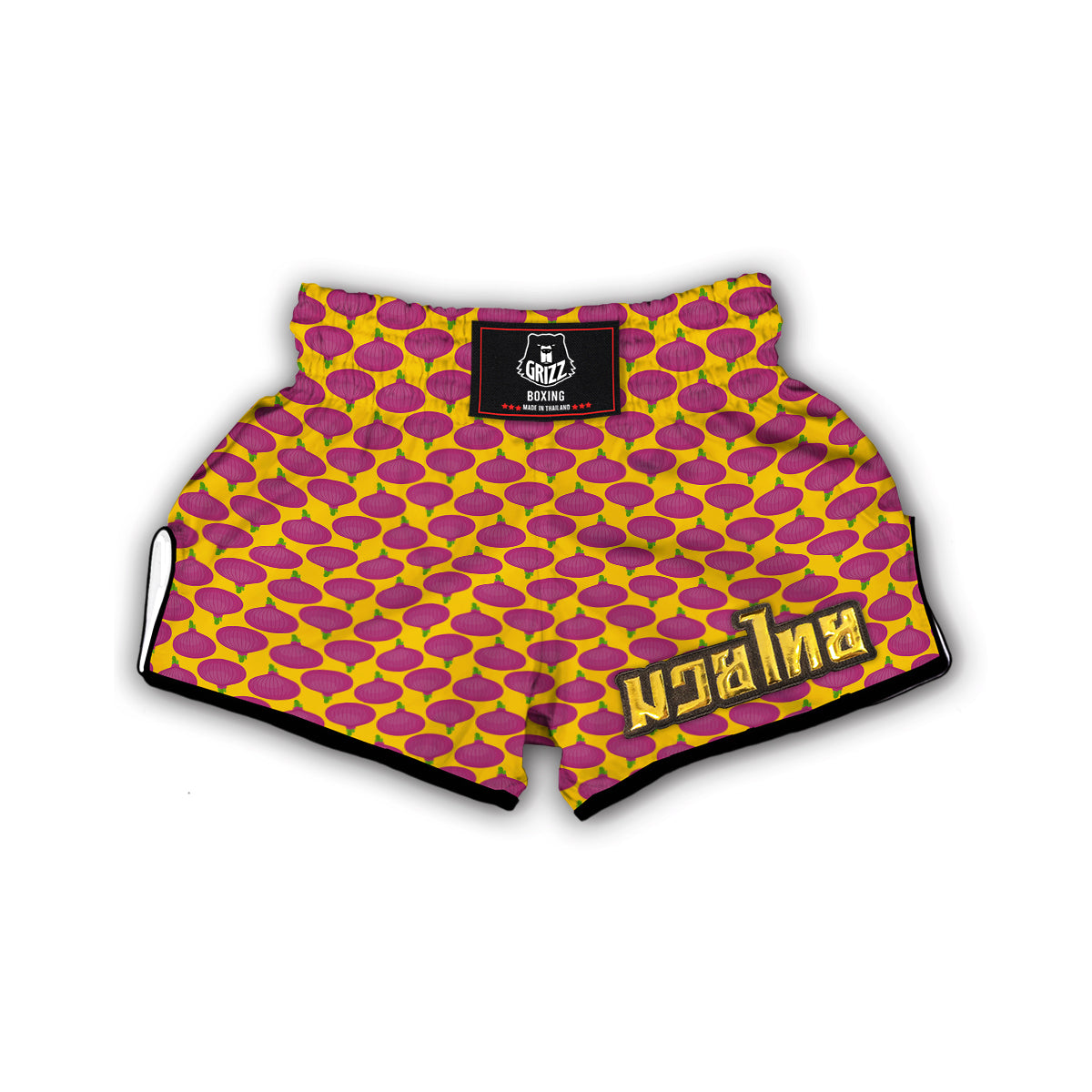 Onion Purple Yellow Print Pattern Muay Thai Boxing Shorts-grizzshop