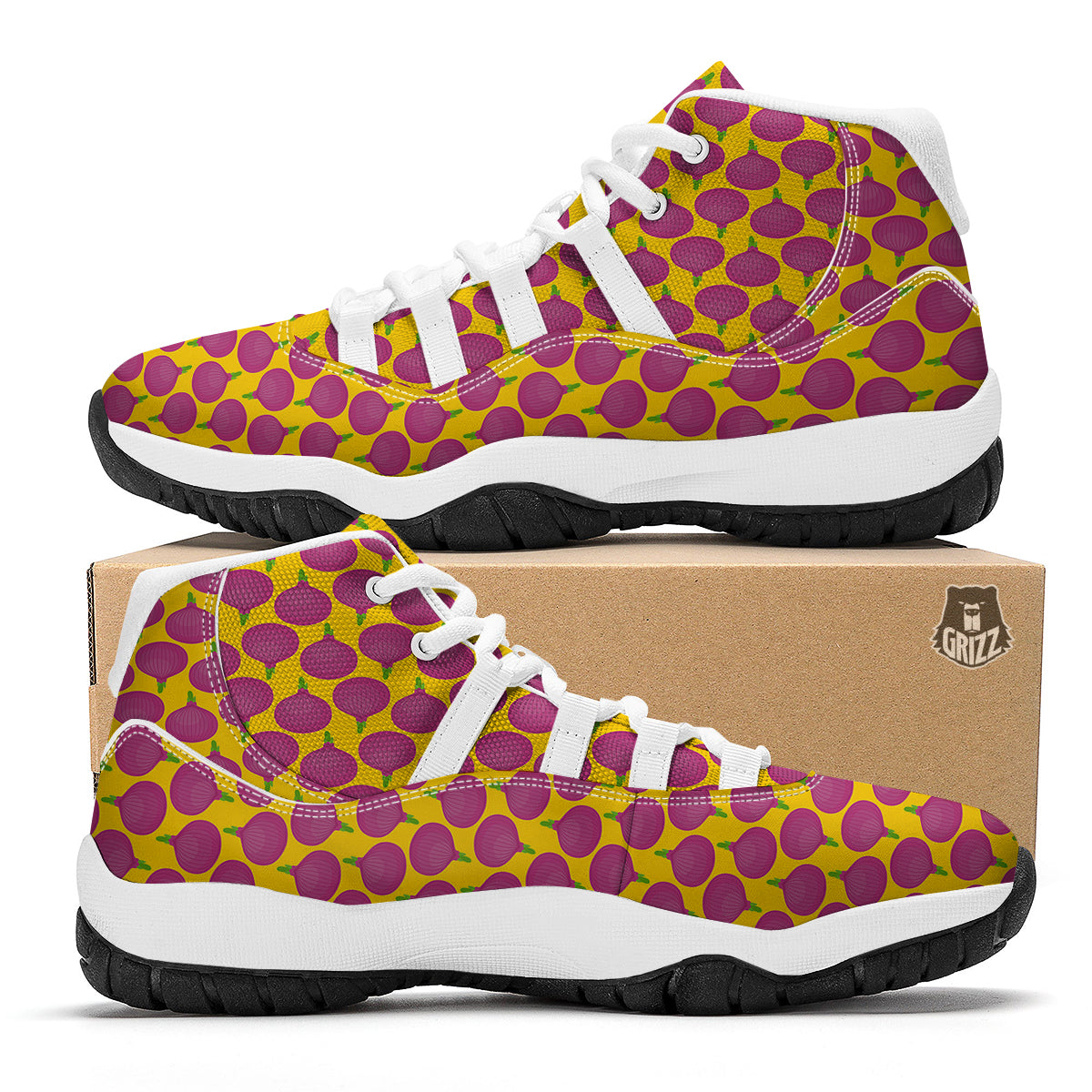 Onion Purple Yellow Print Pattern White Bball Shoes-grizzshop