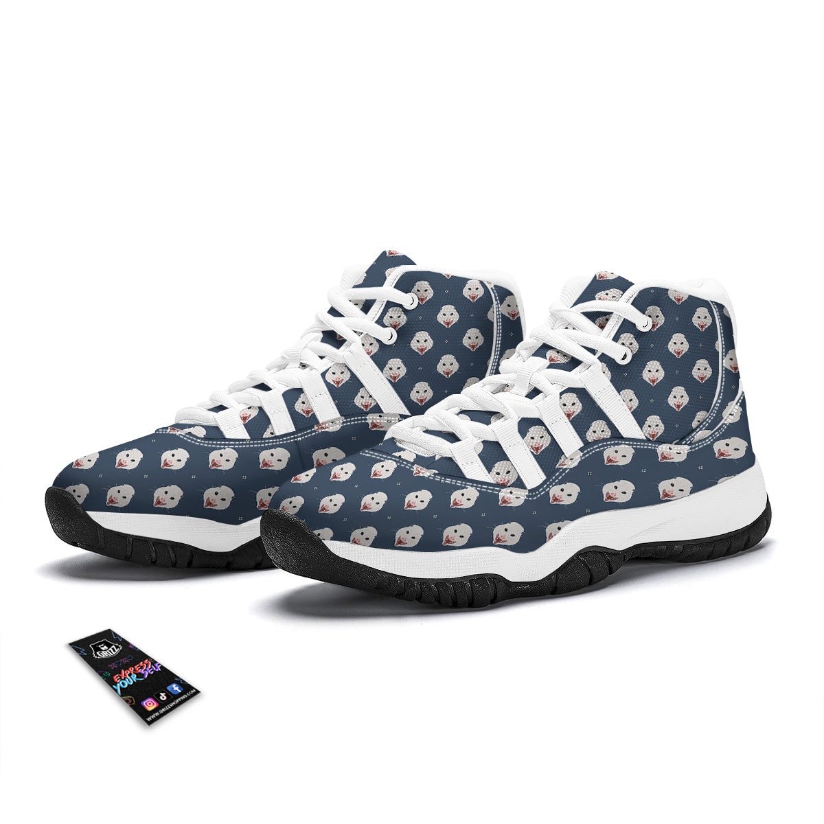 Opossum Blue Print Pattern White Bball Shoes-grizzshop