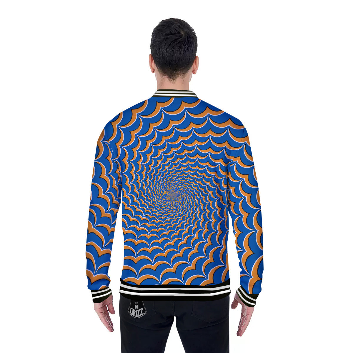 Optical Illusion Blue Expansion Moving Baseball Jacket-grizzshop