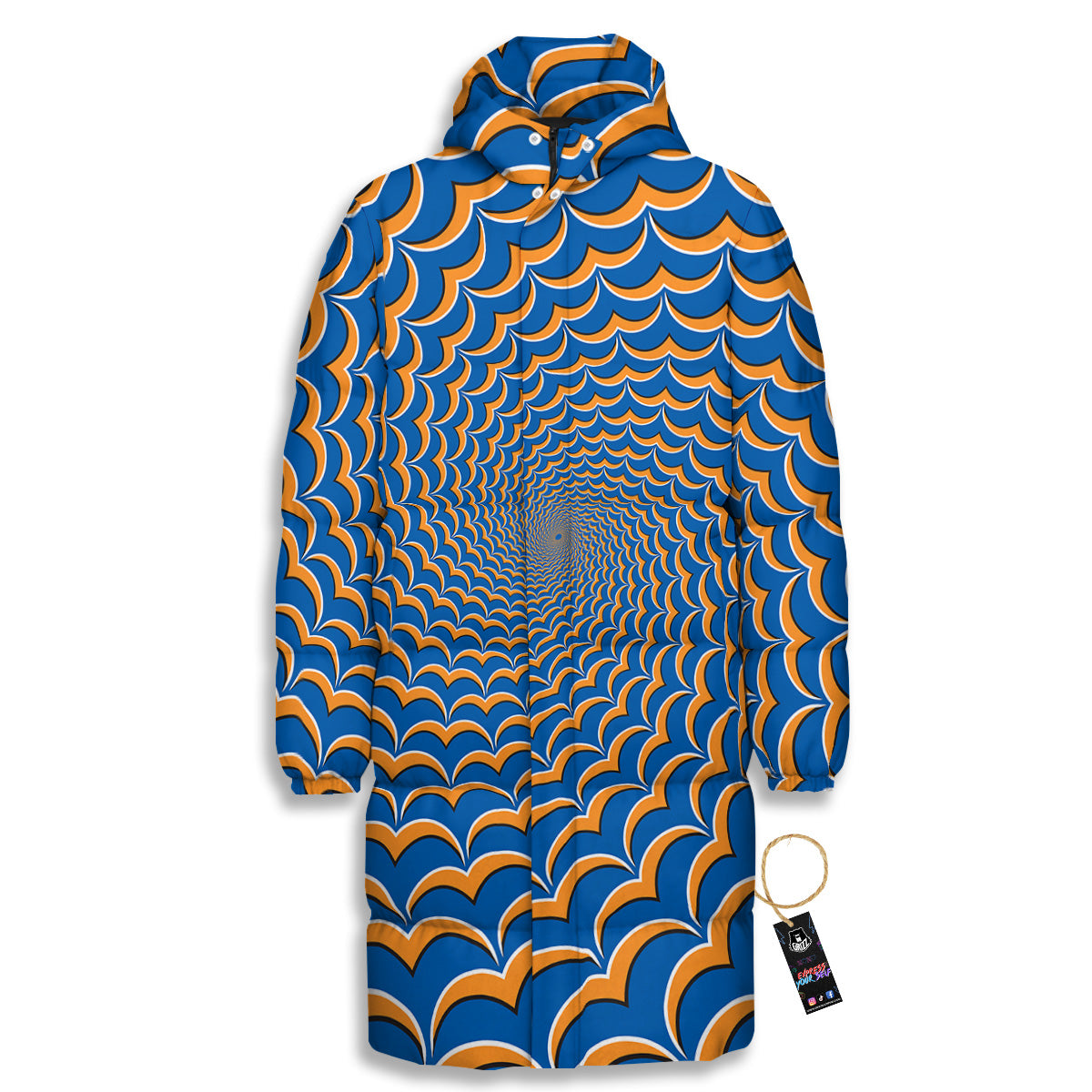 Optical Illusion Blue Expansion Moving Long Down Jacket-grizzshop