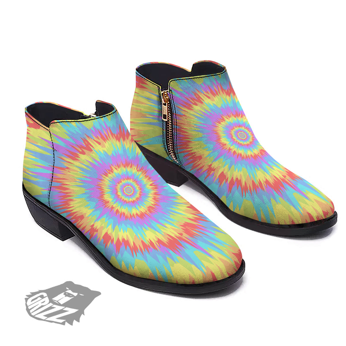 Optical Illusion Colorful Psychedelic Ankle Boots-grizzshop