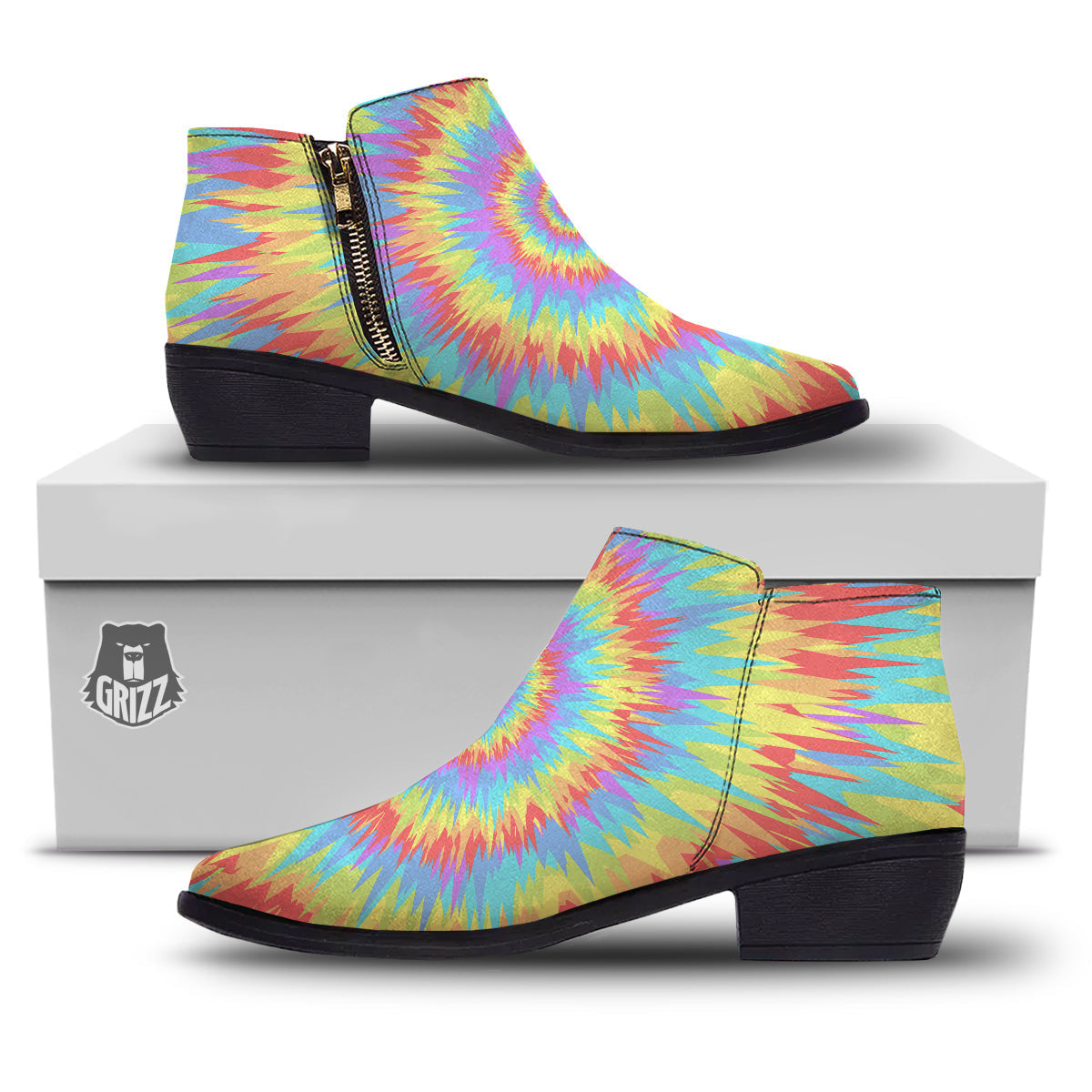 Optical Illusion Colorful Psychedelic Ankle Boots-grizzshop