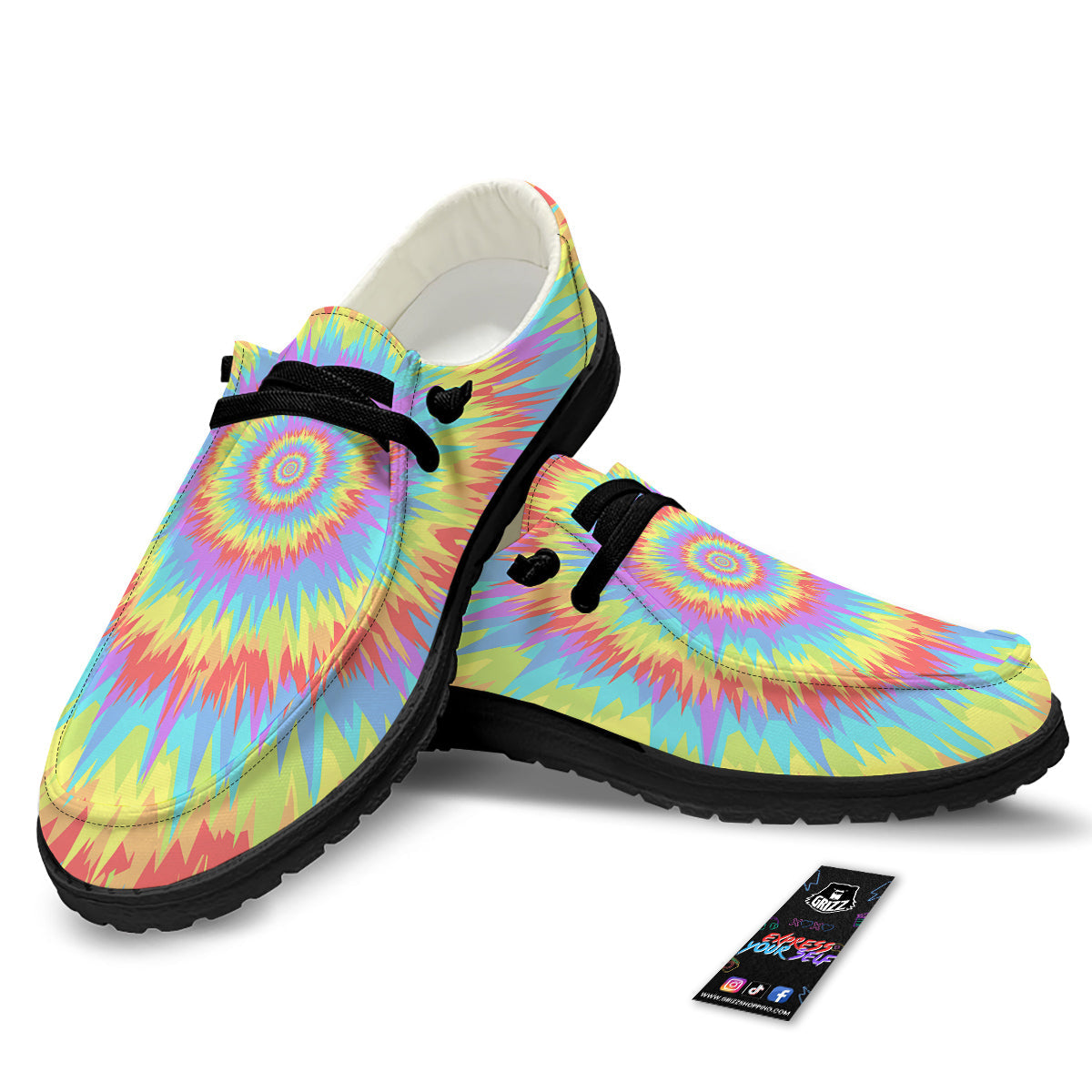 Optical Illusion Colorful Psychedelic Black Loafers-grizzshop