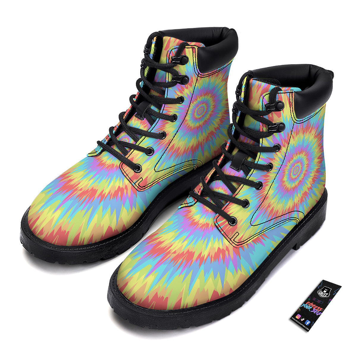 Optical Illusion Colorful Psychedelic Boots-grizzshop