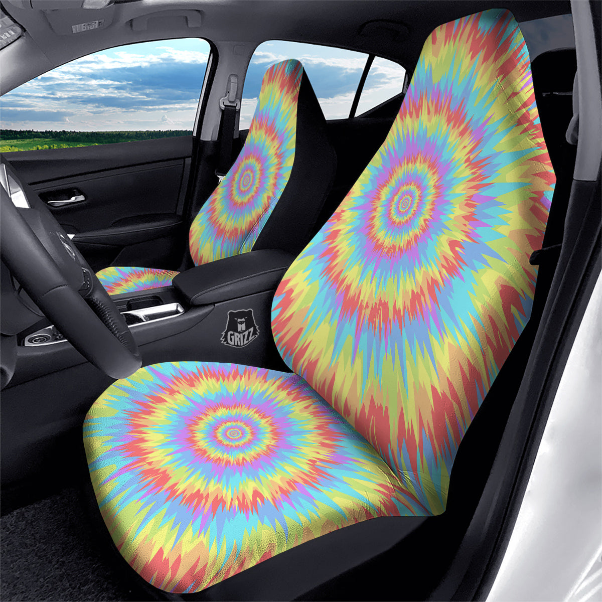 Optical Illusion Colorful Psychedelic Car Seat Covers-grizzshop