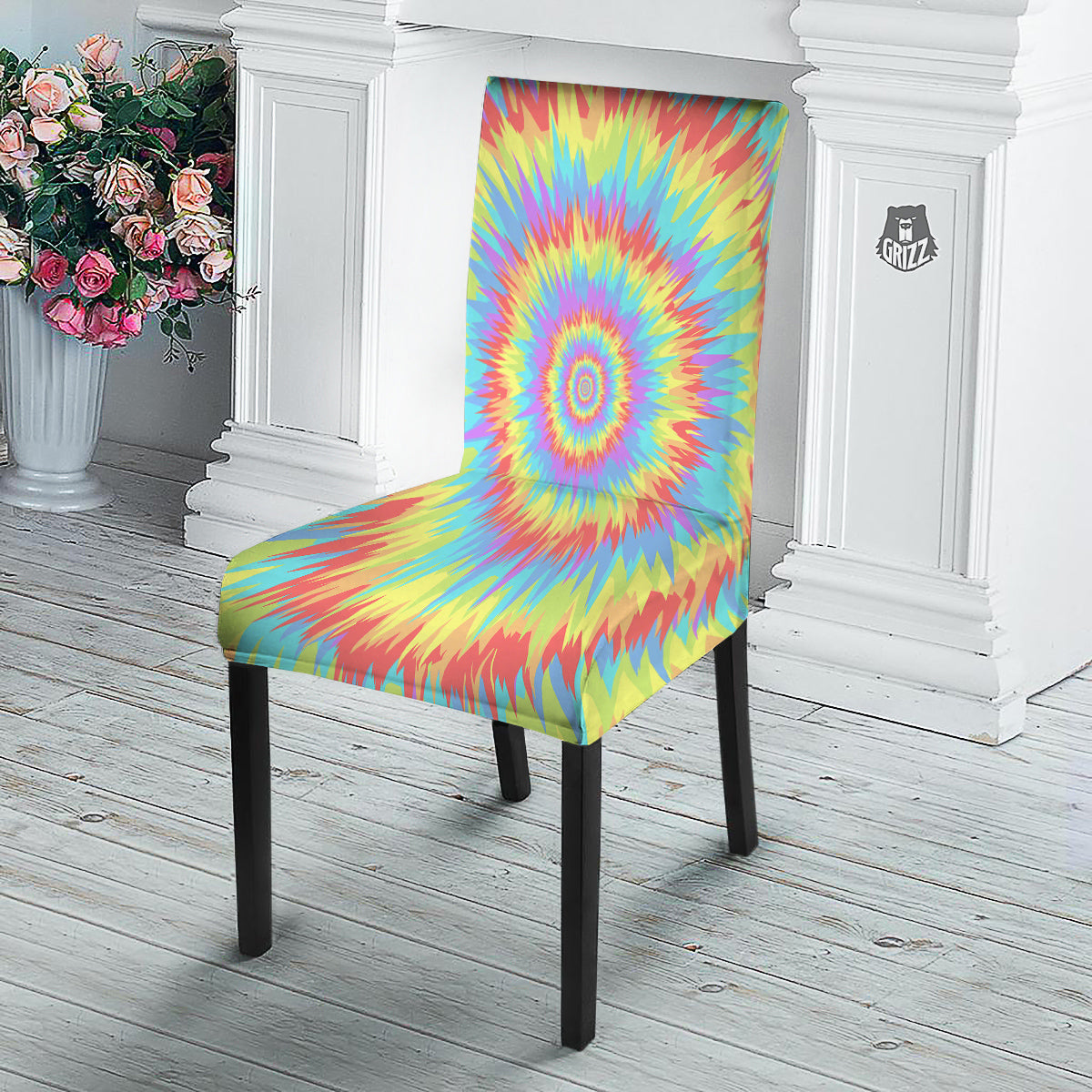 Optical Illusion Colorful Psychedelic Dining Chair Slipcover-grizzshop