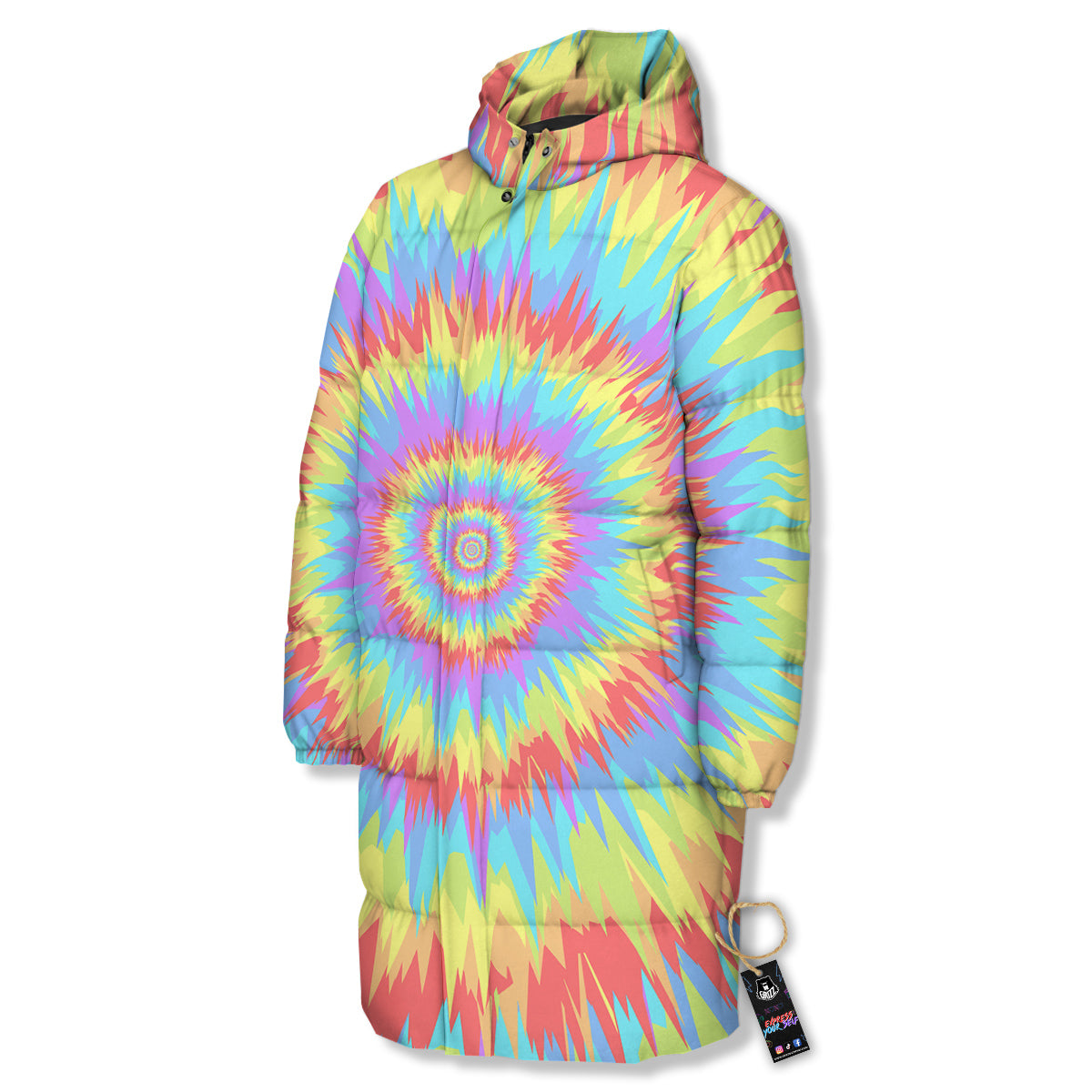 Optical Illusion Colorful Psychedelic Long Down Jacket-grizzshop