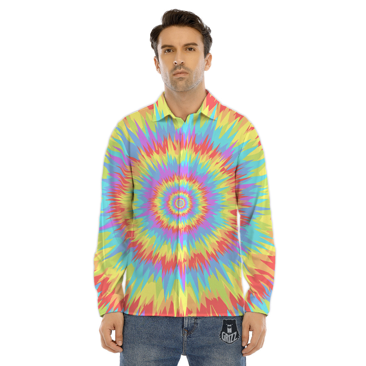 Optical Illusion Colorful Psychedelic Men's Dress Shirts-grizzshop