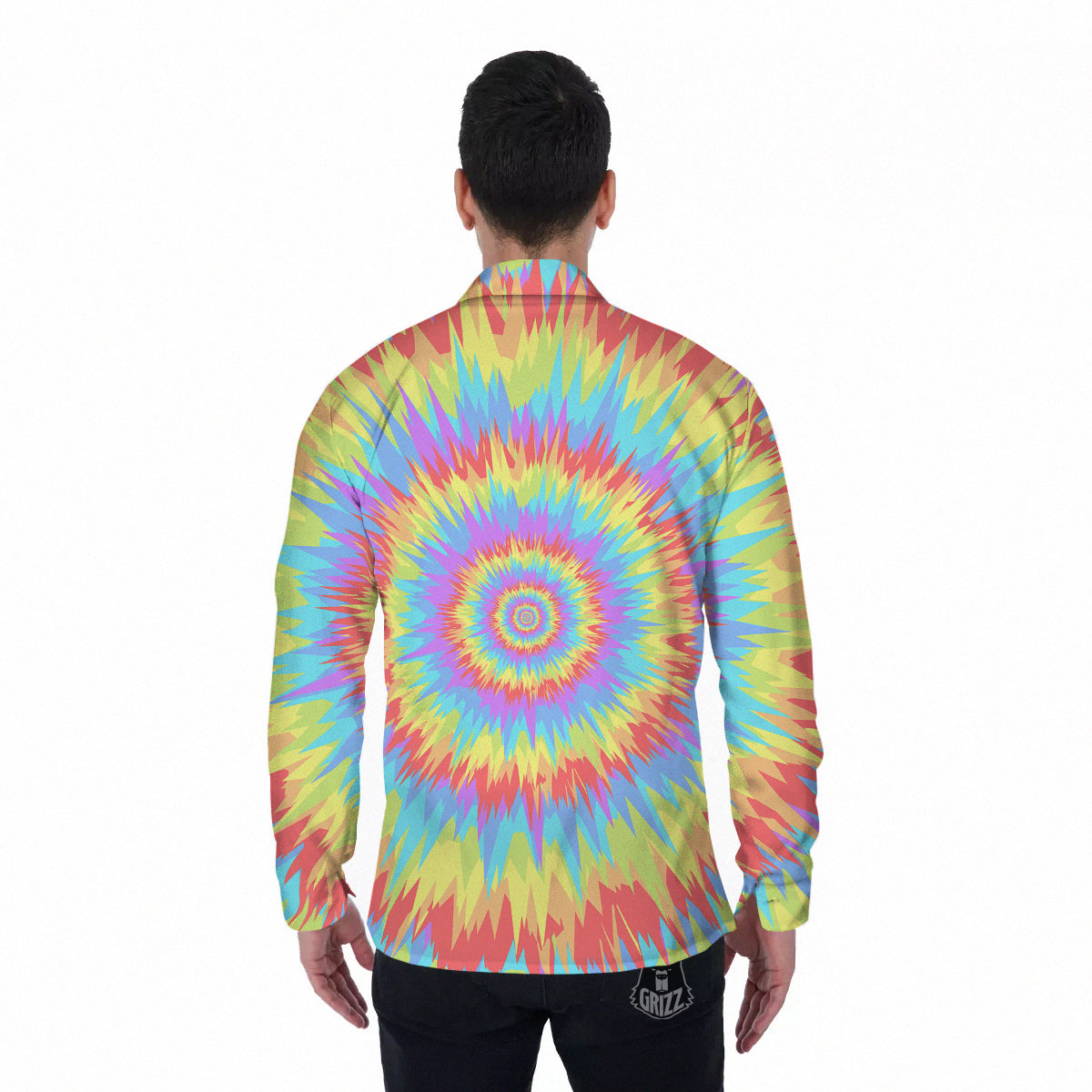 Optical Illusion Colorful Psychedelic Men's Long Sleeve Shirts-grizzshop