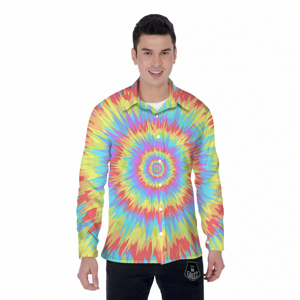 Optical Illusion Colorful Psychedelic Men's Long Sleeve Shirts-grizzshop