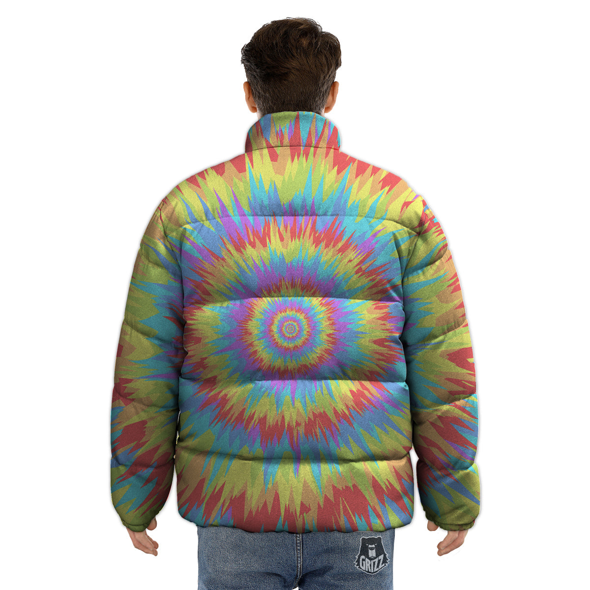 Optical Illusion Colorful Psychedelic Puffer Jacket-grizzshop