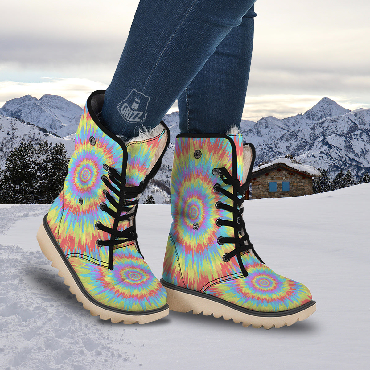 Optical Illusion Colorful Psychedelic Snow Boots-grizzshop