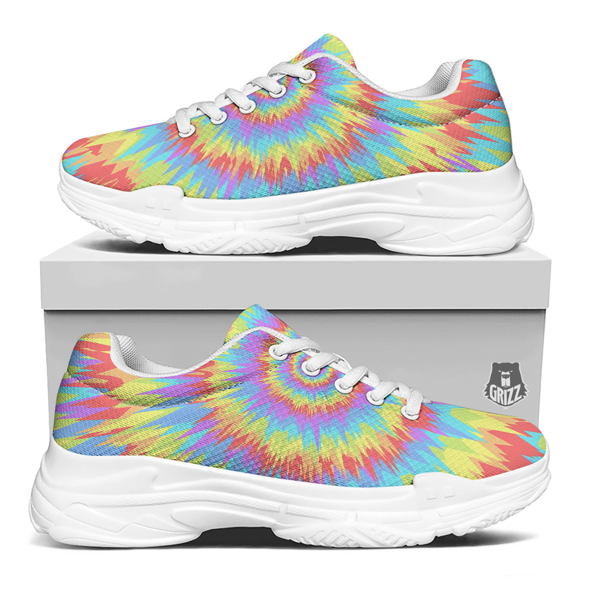 Optical Illusion Colorful Psychedelic White Chunky Shoes-grizzshop