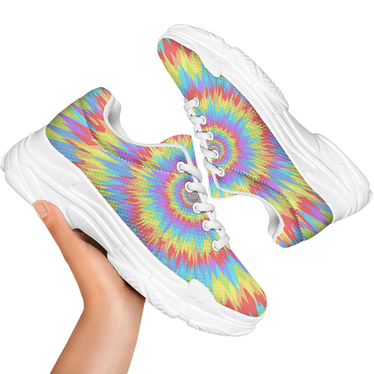 Optical Illusion Colorful Psychedelic White Chunky Shoes-grizzshop