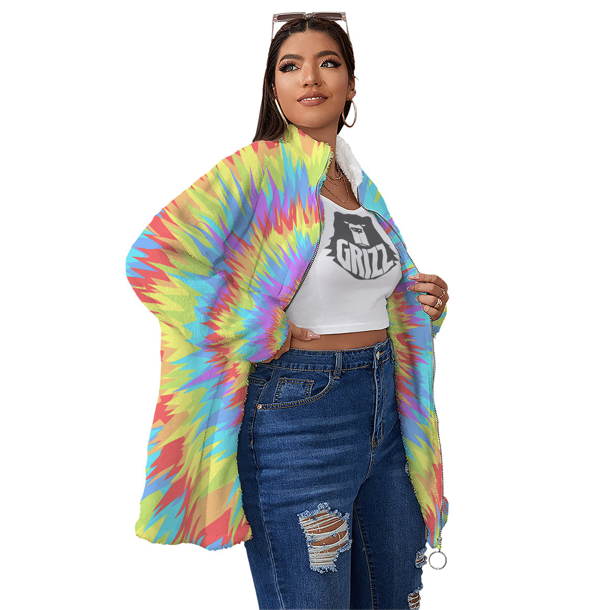 Optical Illusion Colorful Psychedelic Women's Sherpa Jacket-grizzshop