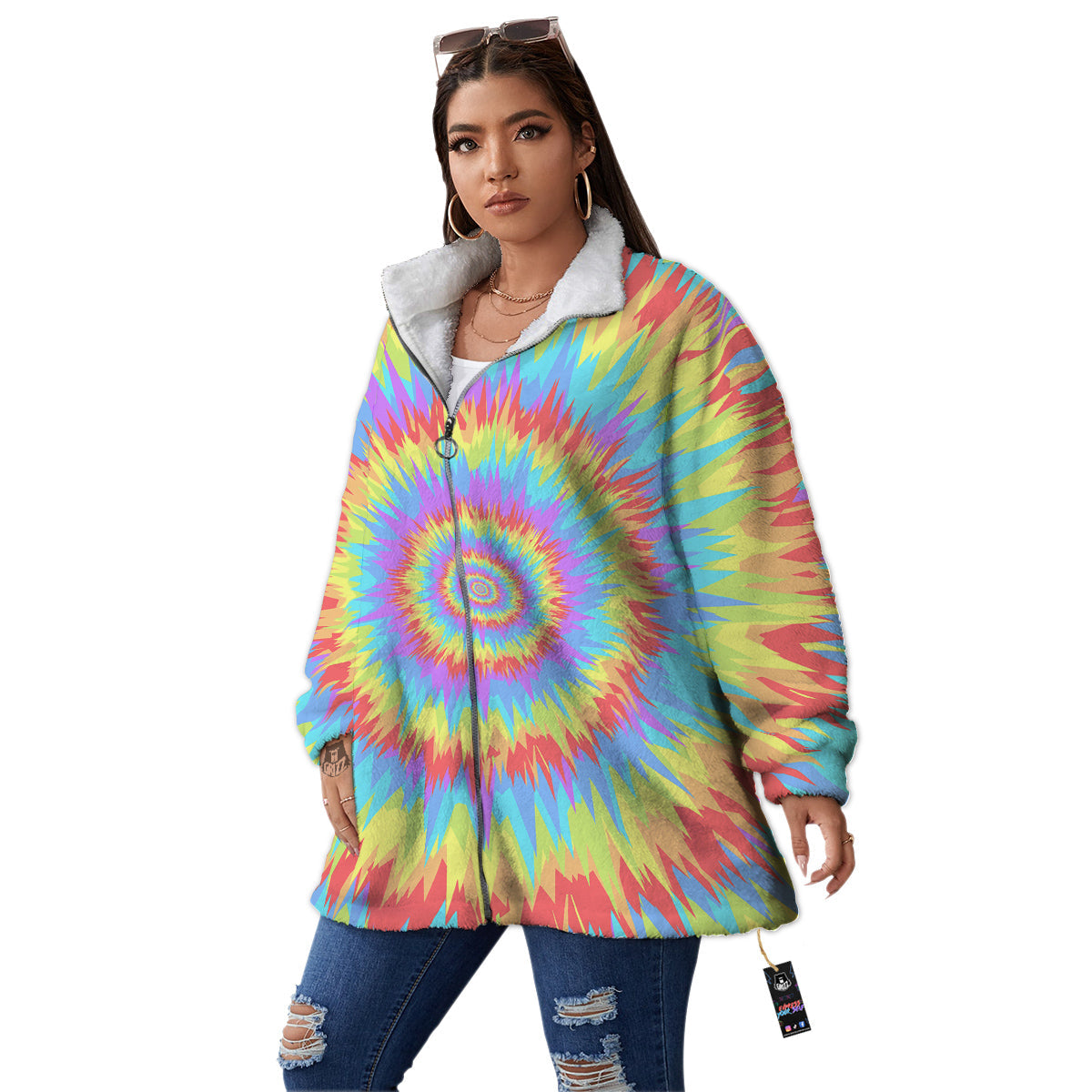 Optical Illusion Colorful Psychedelic Women's Sherpa Jacket-grizzshop