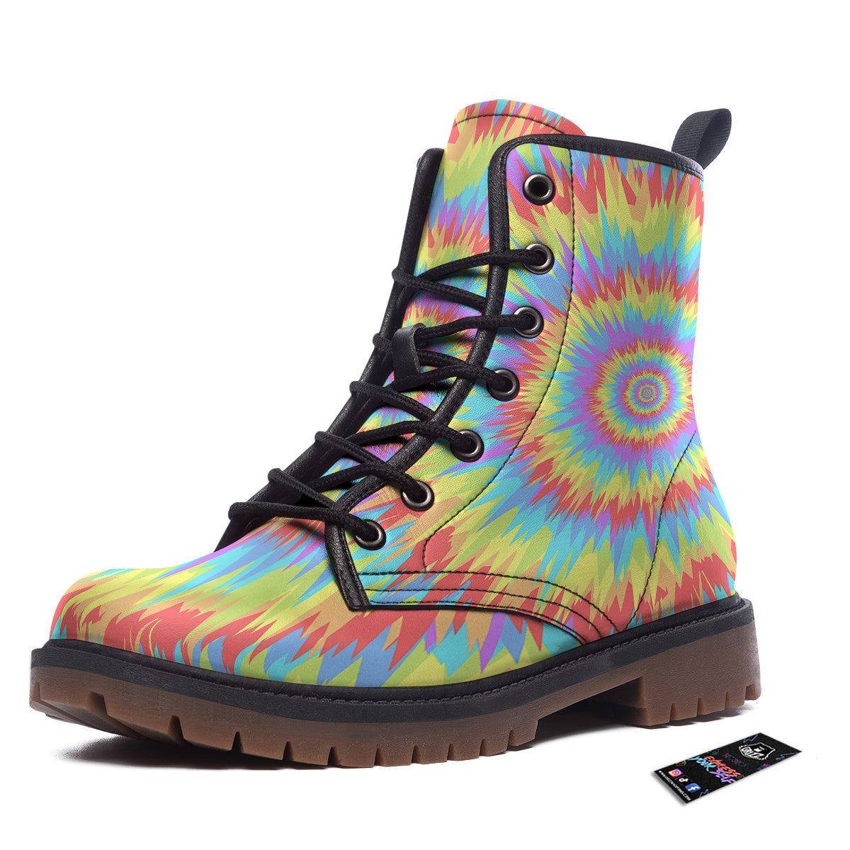 Optical Illusion Colorful Psychedelic Work Boots-grizzshop