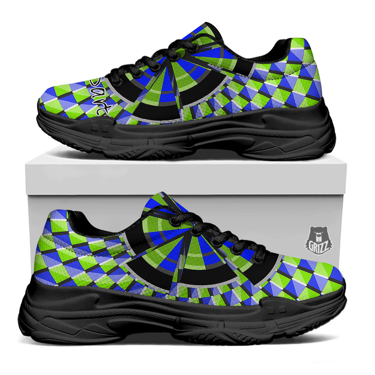 Optical Illusion Dartboard Moving Black Chunky Shoes-grizzshop