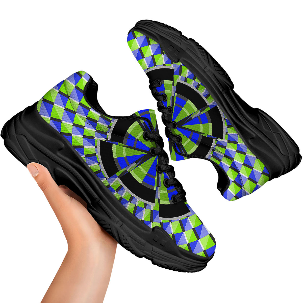 Optical Illusion Dartboard Moving Black Chunky Shoes-grizzshop