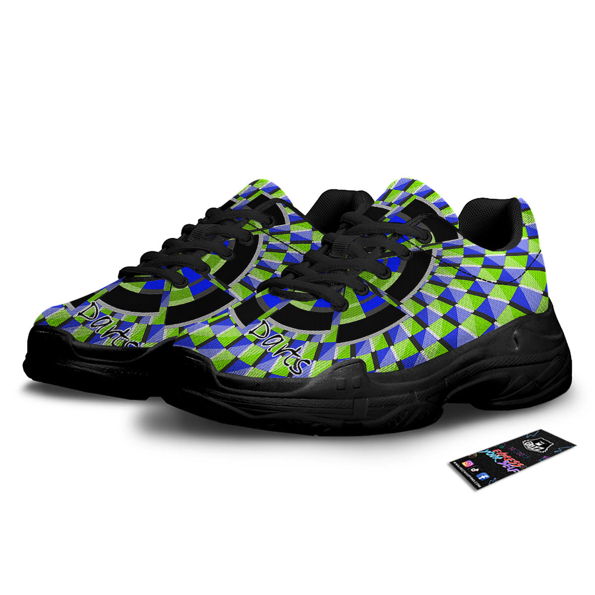Optical Illusion Dartboard Moving Black Chunky Shoes-grizzshop