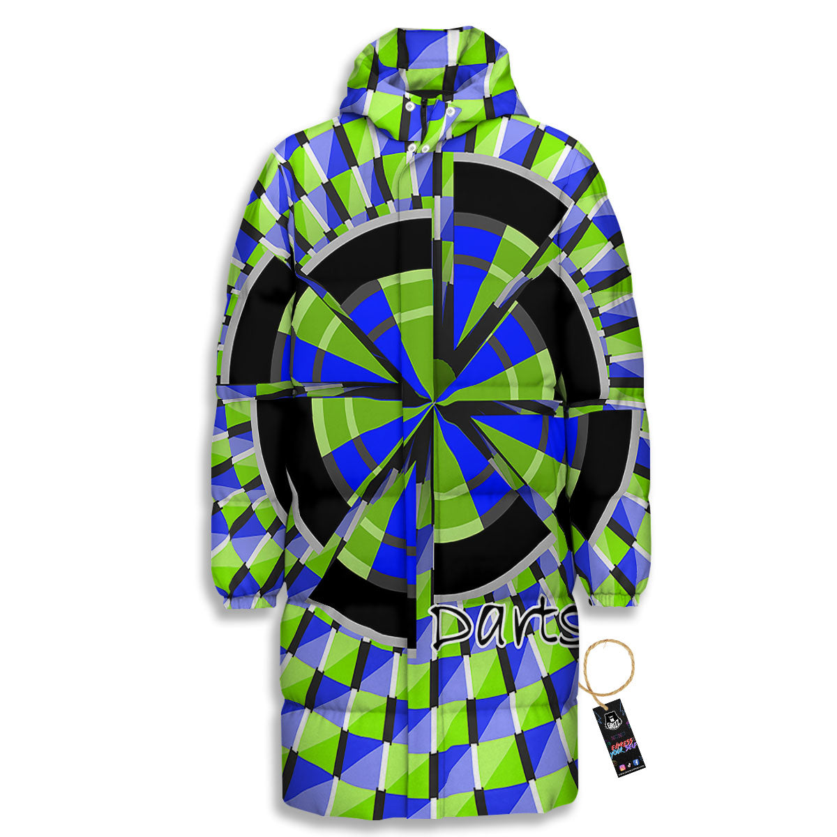 Optical Illusion Dartboard Moving Long Down Jacket-grizzshop