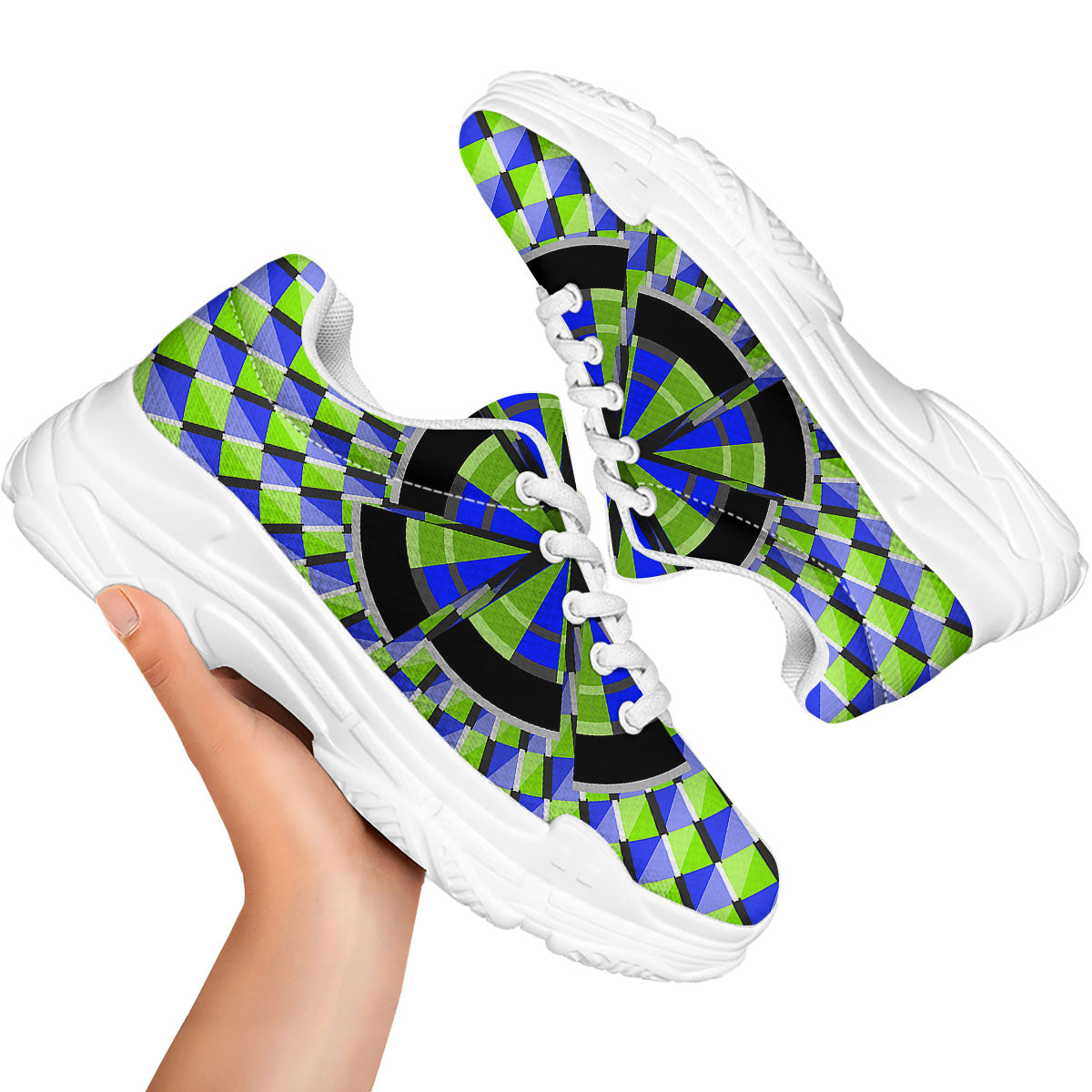 Optical Illusion Dartboard Moving White Chunky Shoes-grizzshop