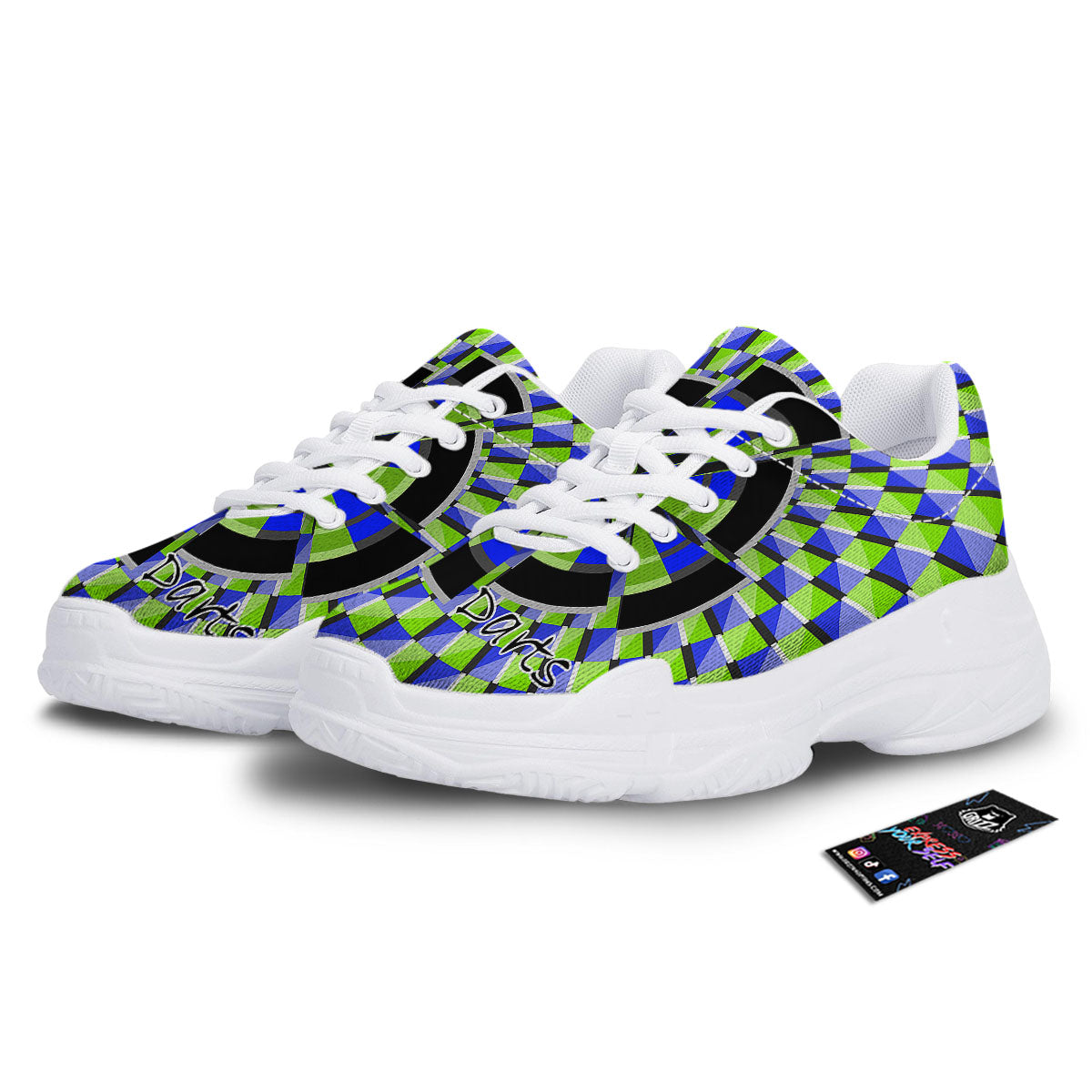 Optical Illusion Dartboard Moving White Chunky Shoes-grizzshop