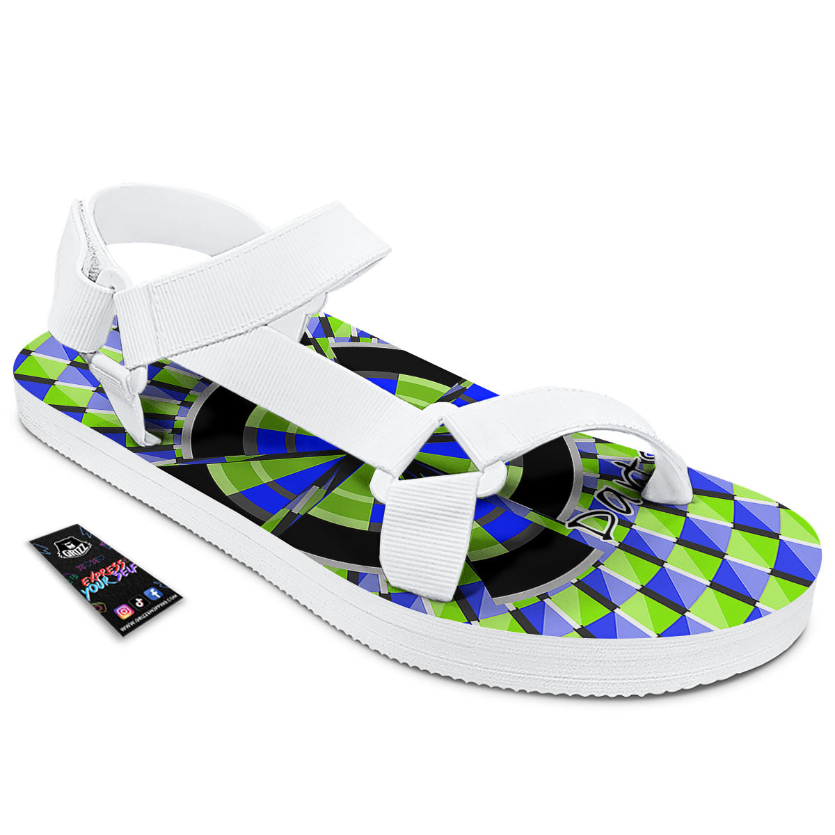 Optical Illusion Dartboard Moving White Open Toe Sandals-grizzshop