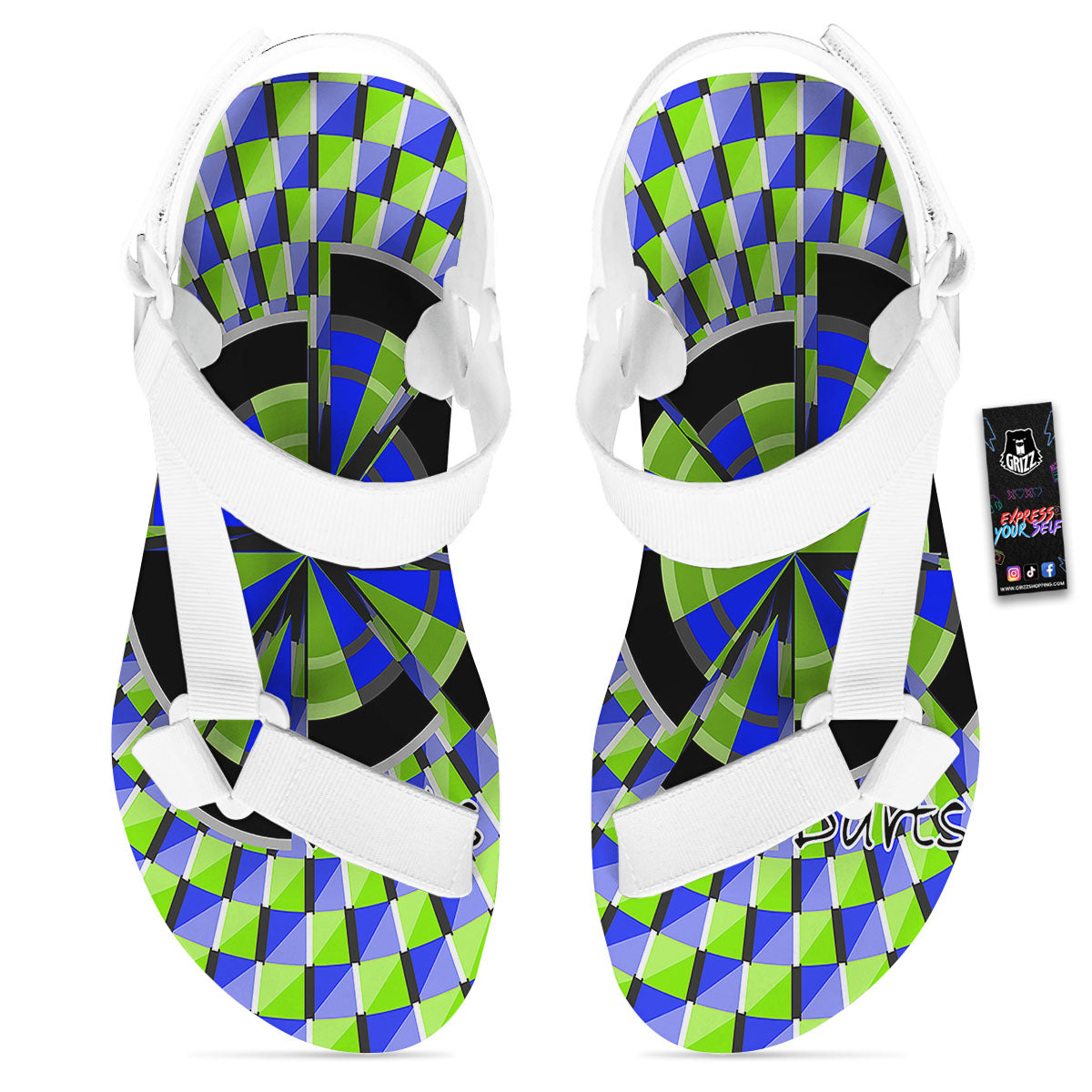 Optical Illusion Dartboard Moving White Open Toe Sandals-grizzshop