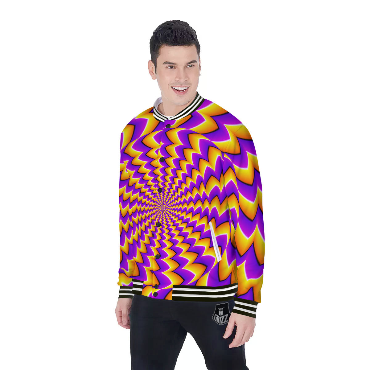Optical Illusion Moving Dizzy Circle Baseball Jacket-grizzshop