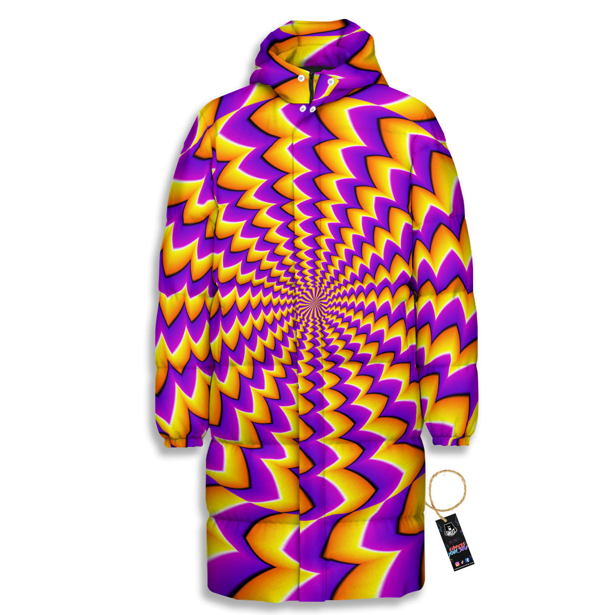 Optical Illusion Moving Dizzy Circle Long Down Jacket-grizzshop
