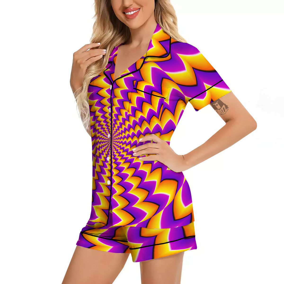 Optical Illusion Moving Dizzy Circle Women Silk Pajamas-grizzshop