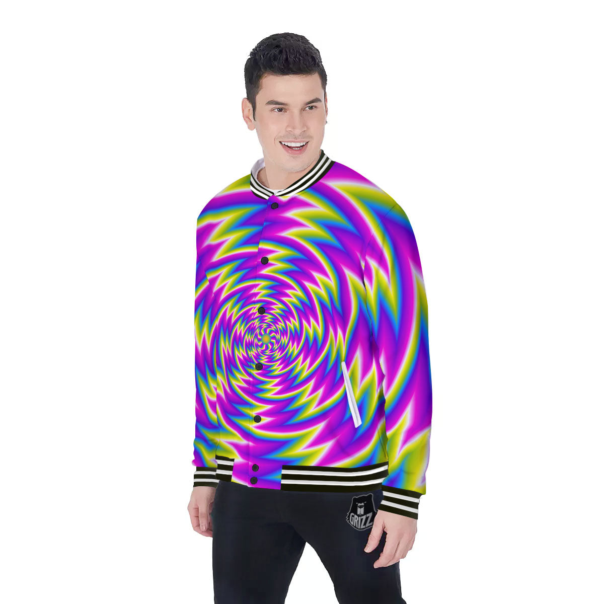Optical Illusion Moving Dizzy Spiral Baseball Jacket-grizzshop