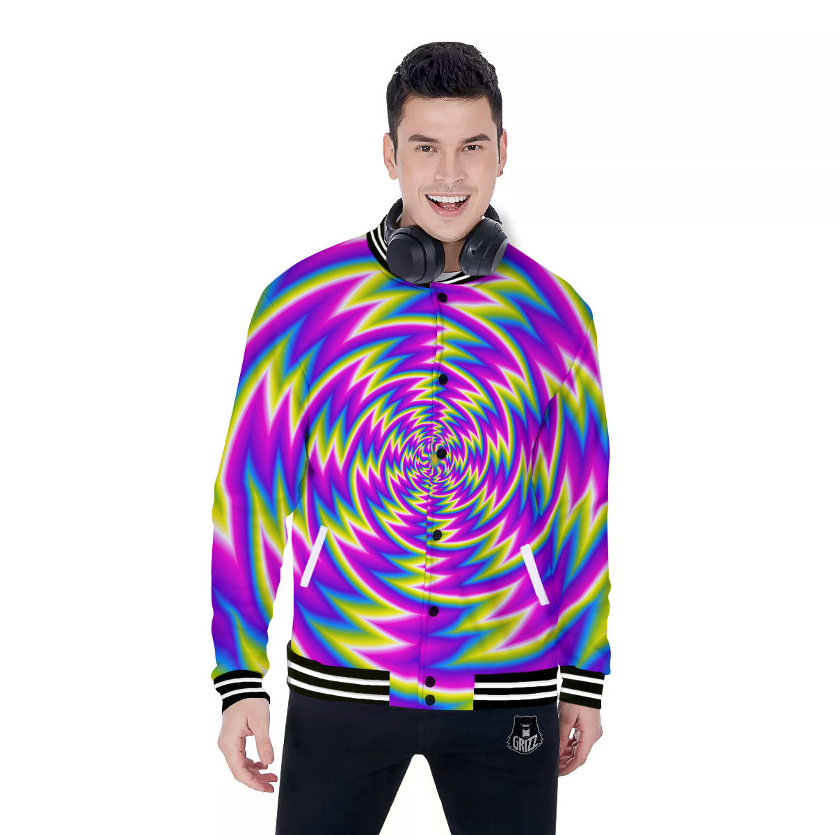 Optical Illusion Moving Dizzy Spiral Baseball Jacket-grizzshop
