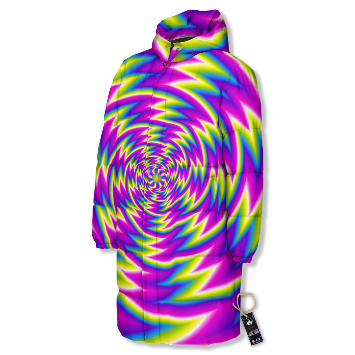 Optical Illusion Moving Dizzy Spiral Long Down Jacket-grizzshop