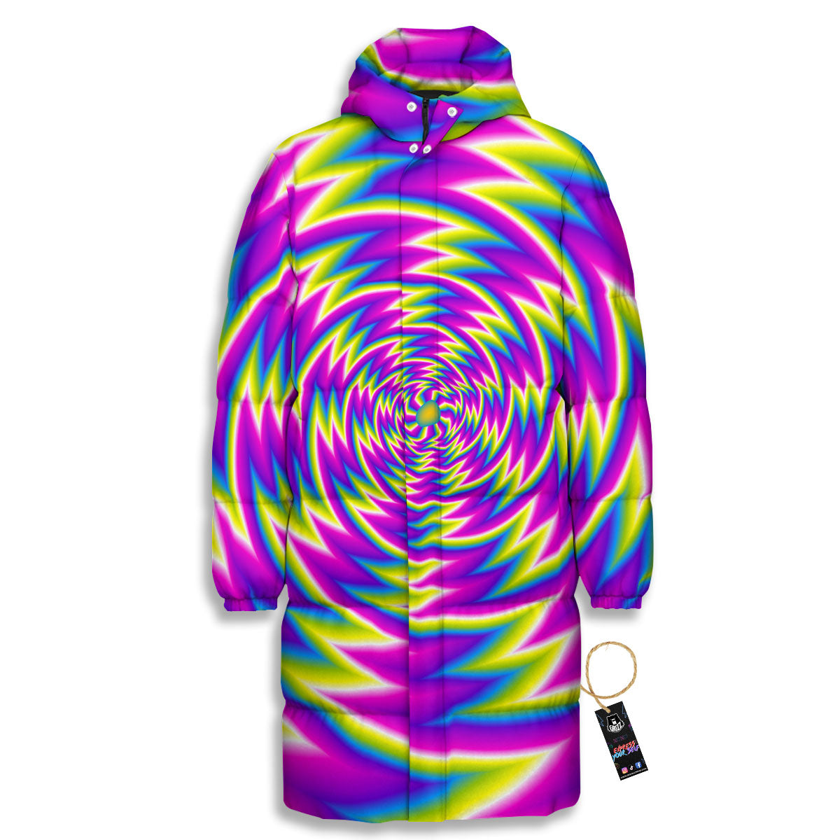 Optical Illusion Moving Dizzy Spiral Long Down Jacket-grizzshop