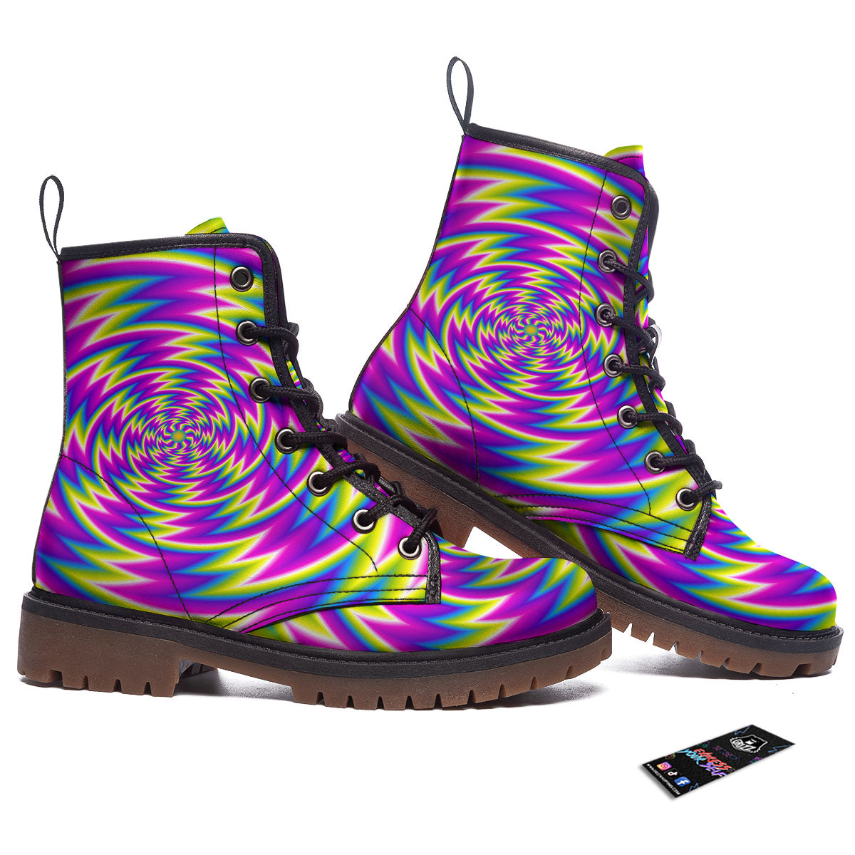 Optical Illusion Moving Dizzy Spiral Work Boots-grizzshop