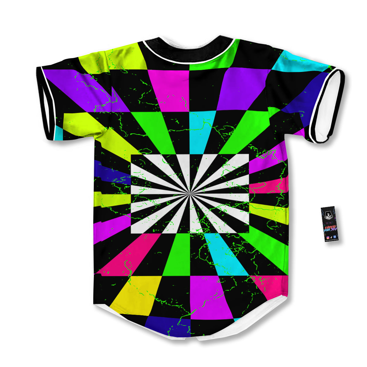 Optical Illusion Neon Abstract Print Baseball Jersey-grizzshop