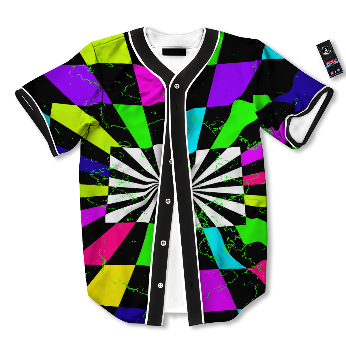 Optical Illusion Neon Abstract Print Baseball Jersey-grizzshop